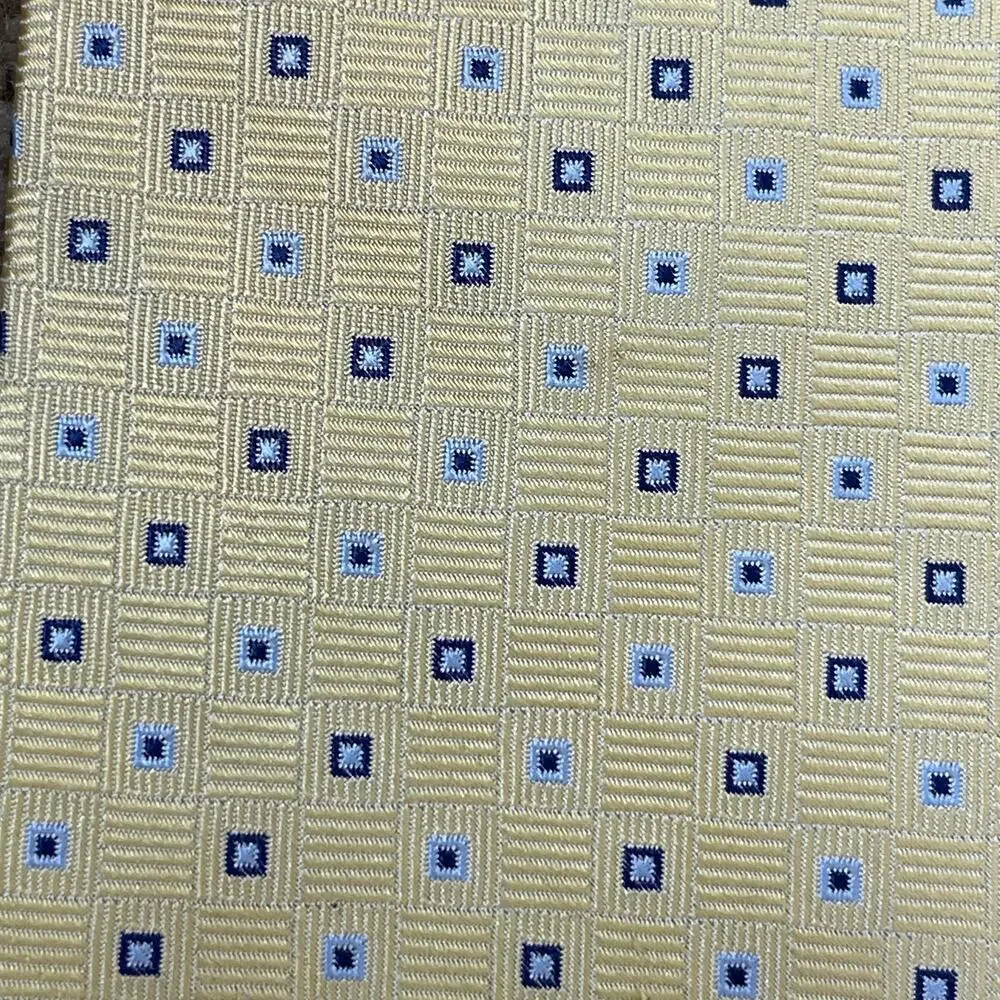 Brooks Brothers Makers Men's‎ Necktie Blue Yellow Geometric Silk Tie USA 3.5